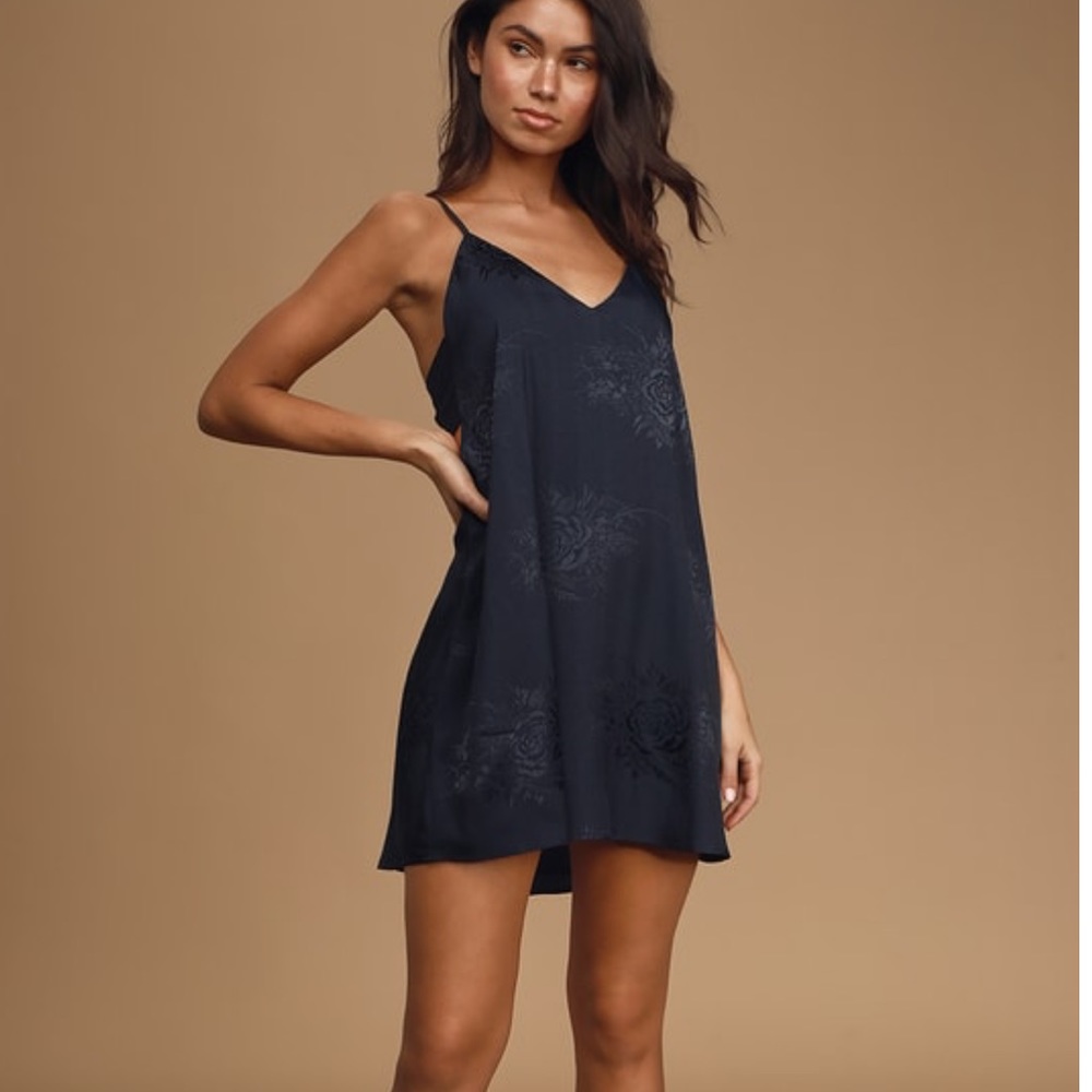 Navy blue satin mini dress